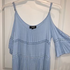 Baby blue flowy off the shoulder top!